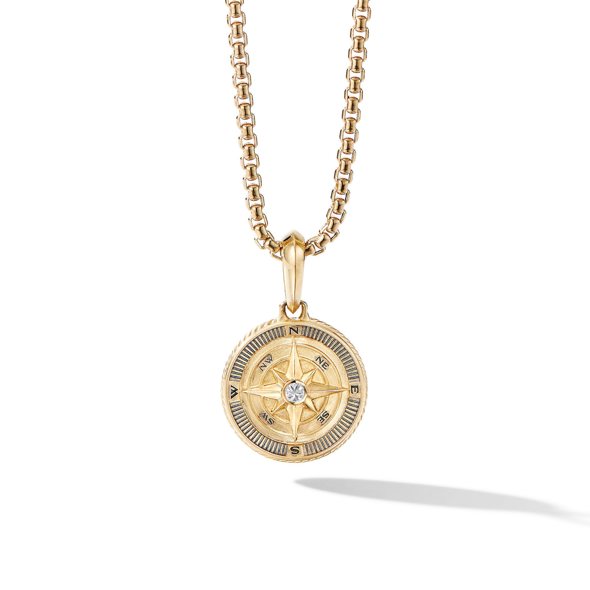 Maritime® Compass Amulet in 18K Yellow Gold with Center Diamond, 29.5mm