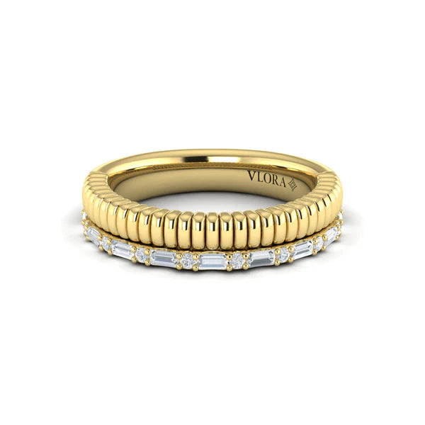 Bravela Diamond Baguette Textured Band in 18K Yellow Gold