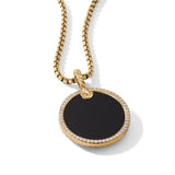 DY Elements® Disc Pendant in 18K Yellow Gold with Black Onyx and Diamond Rim, 24mm