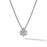 Petite Starburst Pendant Necklace in Sterling Silver with Diamonds, 10.5mm
