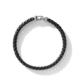 Woven Box Chain Bracelet in Sterling Silver with Black Stainless Steel and Black Nylon, 10mm