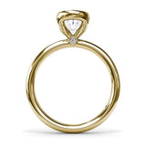 18K Yellow Gold Half Bezel Oval Diamond Semi-Mount Engagement Ring