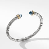 Classic Cable Bracelet in Sterling Silver with 14K Yellow Gold and Blue Topaz, 5mm