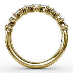 18K Yellow Gold Staggered Baguette and Diamond Wedding Band
