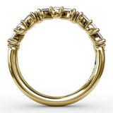 18K Yellow Gold Staggered Baguette and Diamond Wedding Band