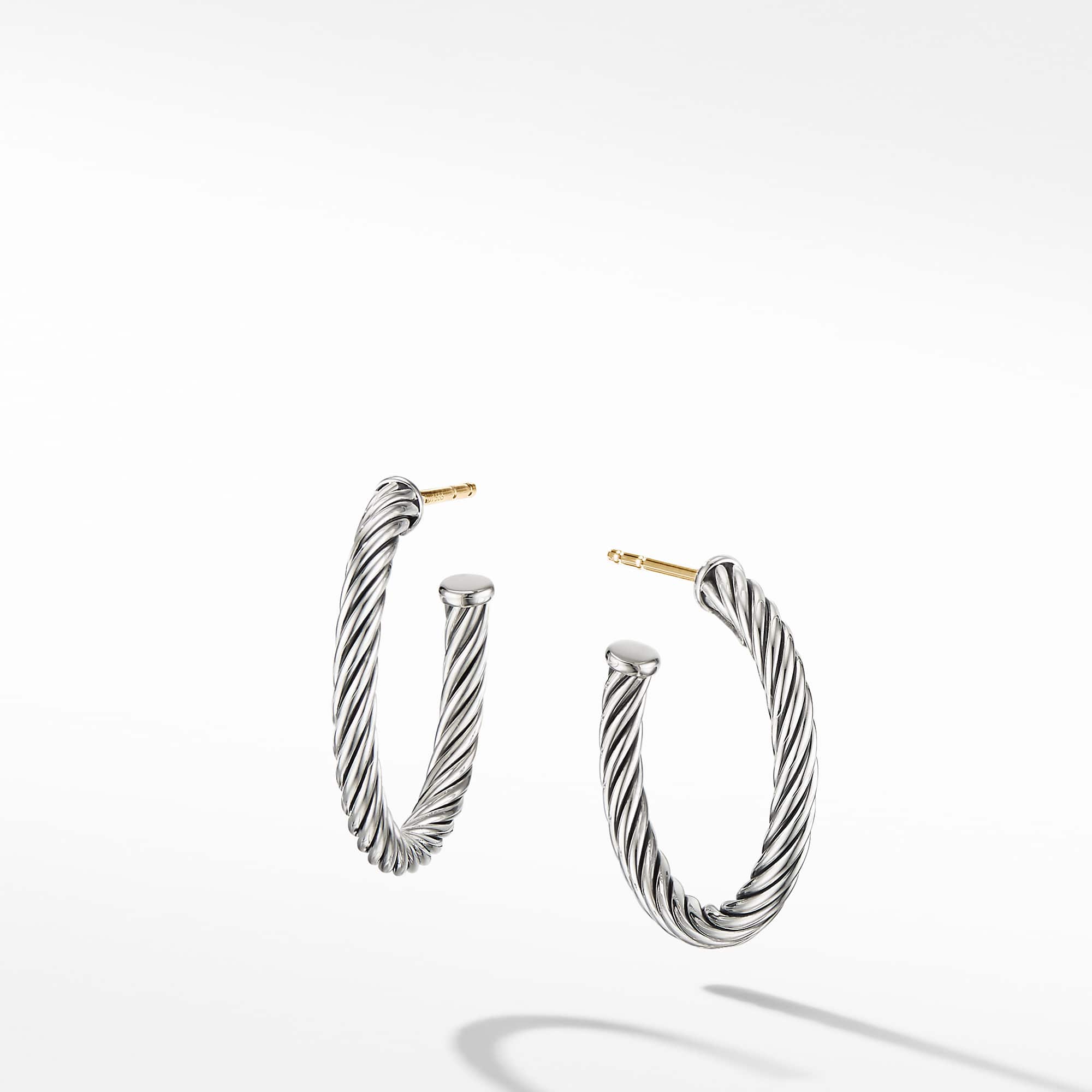 Cable Hoop Earrings in Sterling Silver, 3/4in