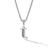 Pavé Initial Pendant Necklace in Sterling Silver with Diamond J