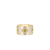 18K Yellow Gold Venetian Princess Diamond and White Enamel Flower Ring