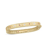 18K Yellow Gold Princess Diamond & Ruby Satin Finish Bangle
