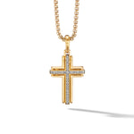 Deco Cross Pendant in 18K Yellow Gold with Diamonds, 34mm