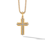 Deco Cross Pendant in 18K Yellow Gold with Diamonds, 34mm