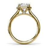 18K Yellow Gold Octagon Halo Diamond Semi-Mount Engagement Ring