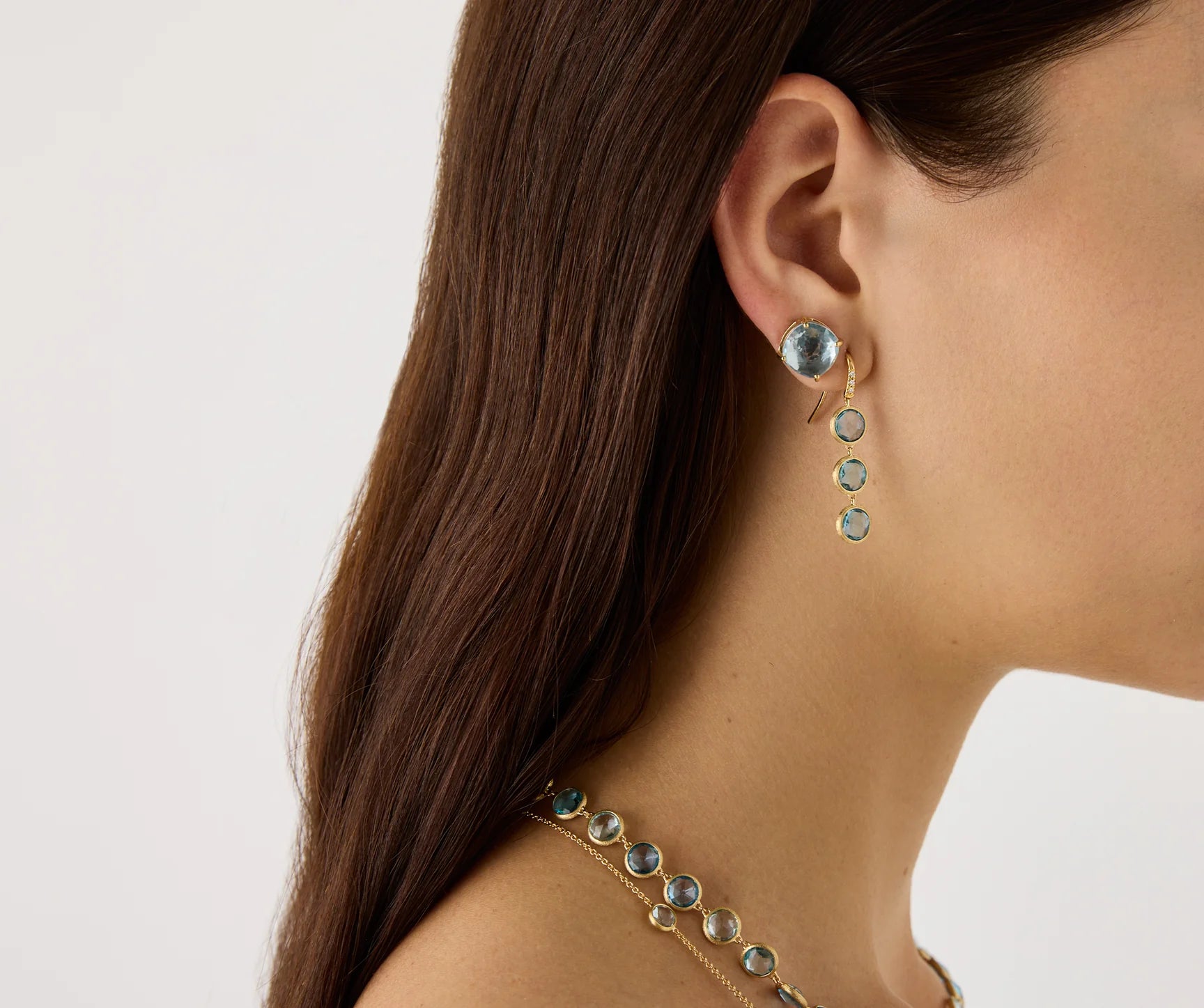 Jaipur Color  18K Yellow Gold Blue Topaz Earrings with Diamonds, 1.6"