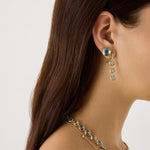 Jaipur Color  18K Yellow Gold Blue Topaz Earrings with Diamonds, 1.6"