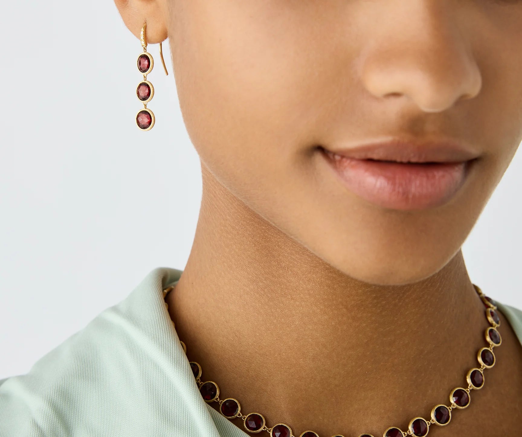 Jaipur Color 18K Yellow Gold Garnet Earrings with Diamonds, 1.6"