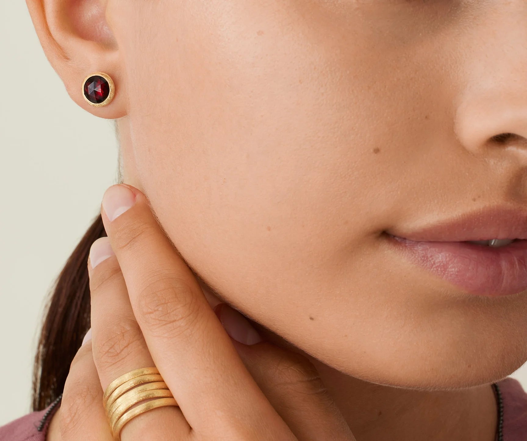 Jaipur Color  18K Yellow Gold Amethyst Stud Earrings, 0.37"