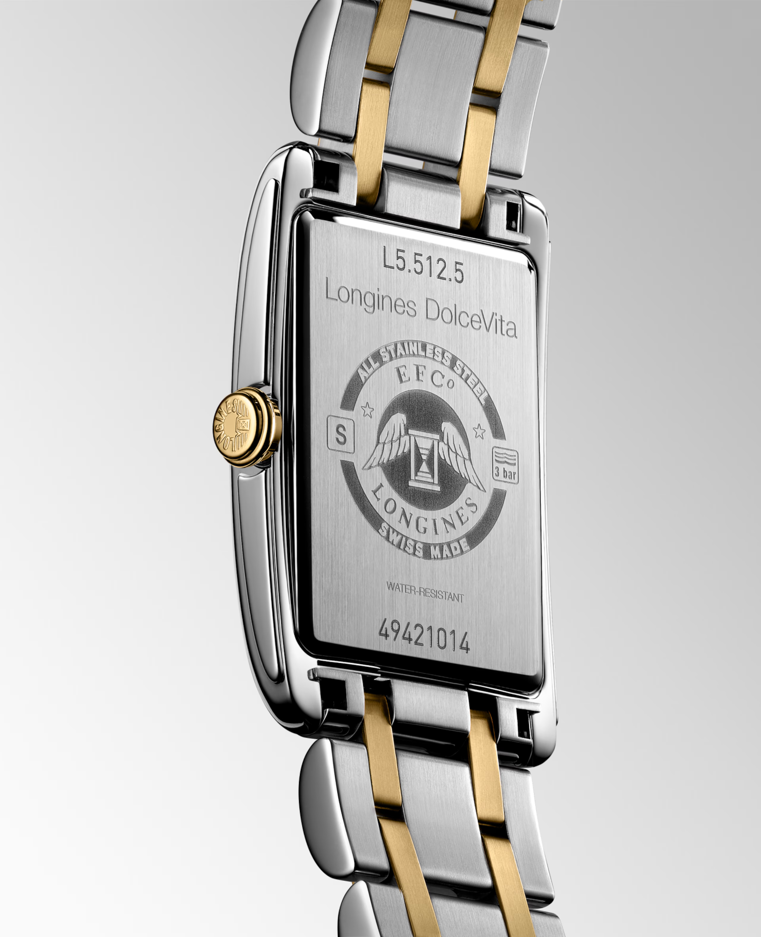 DOLCEVITA- L5.512.5.70.7 Quartz watch, 23.30 X 37.00 mm, Stainless steel with 18 karat yellow gold crown