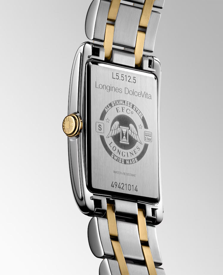 LONGINES DOLCEVITA- L5.512.5.70.7 Quartz watch, 23.30 x 37.00 mm, stainless steel with 18 karat yellow gold crown