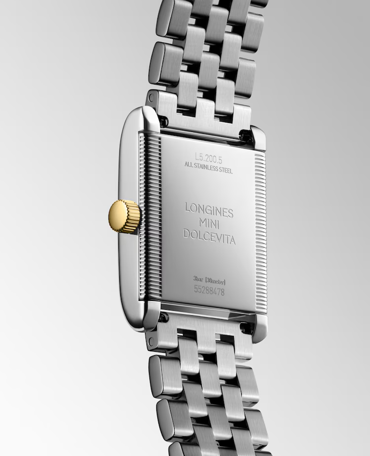 LONGINES MINI DOLCEVITA- L5.200.5.70.7 Quartz watch, 21.50 x 29.00 mm, stainless steel with 18 karat yellow gold crown