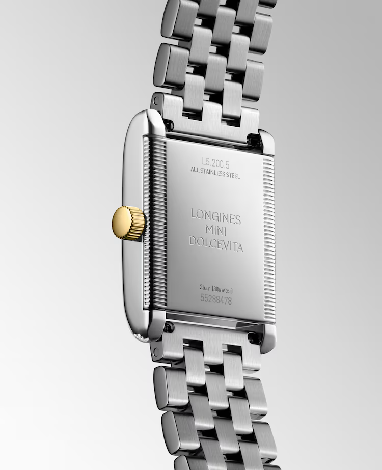 LONGINES MINI DOLCEVITA- L5.200.5.78.7 Quartz watch, 21.50 x 29.00 mm, stainless steel with 18 karat yellow gold crown