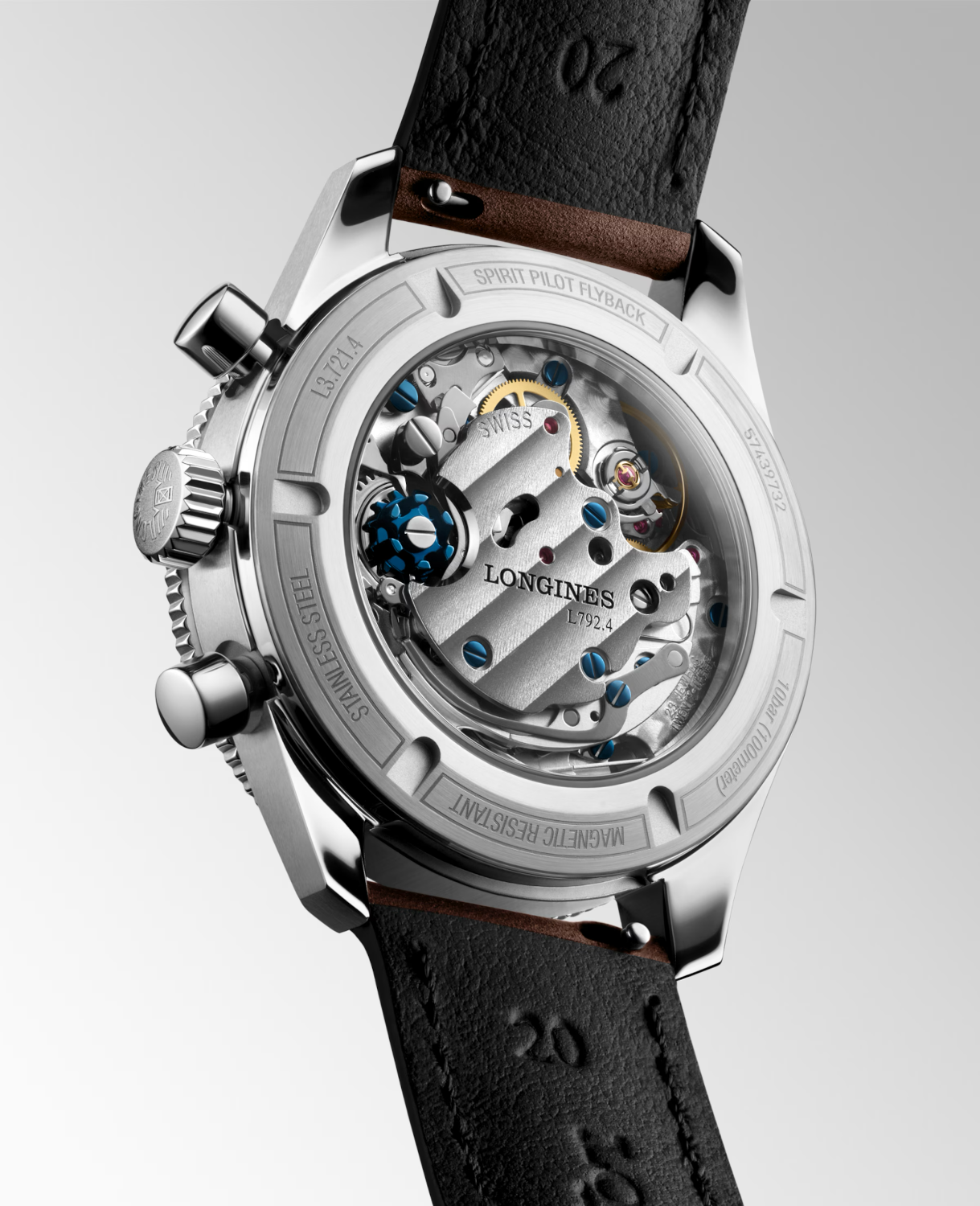 LONGINES SPIRIT PILOT FLYBACK- L3.721.4.53.2 Manual winding watch, Ø 39.50 mm, stainless steel and ceramic bezel