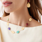 18K Yellow Gold Lunaria Collar Necklace with Mixed Gemstones