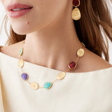 18K Yellow Gold Lunaria Collar Necklace with Mixed Gemstones