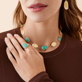 18K Yellow Gold Lunaria Collar Necklace with Turquoise