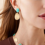 18K Yellow Gold Lunaria Double Drop Turquoise Earrings