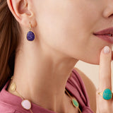 18K Yellow Gold Lunaria Drop Earrings with Charoite and Diamond Accent