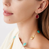 18K Yellow Gold Lunaria Drop Earrings with Thulite and Diamond Accent