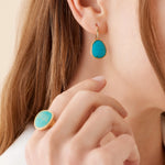 18K Yellow Gold Lunaria Drop Earrings with Turquoise and Diamond Accent