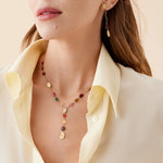 18K Yellow Gold Lunaria Lariat Tourmaline Necklace