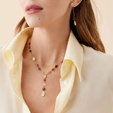 18K Yellow Gold Lunaria Lariat Tourmaline Necklace