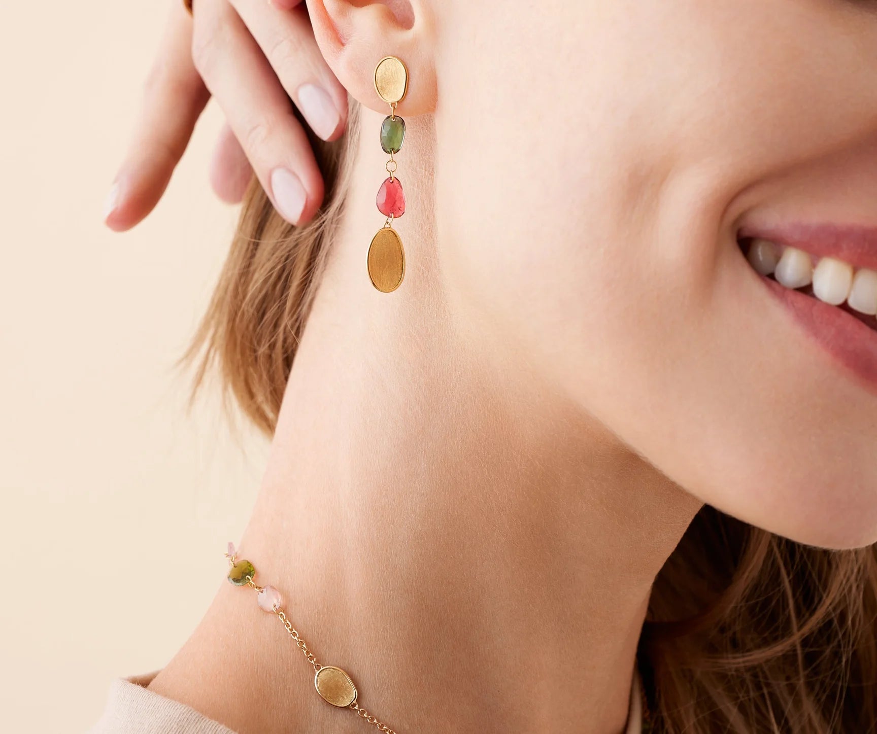 18K Yellow Gold Lunaria Mixed Tourmaline Drop Earrings