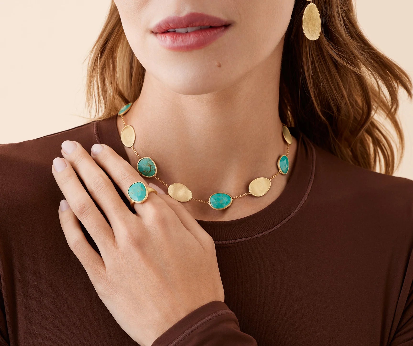 18K Yellow Gold Lunaria Ring with Turquoise