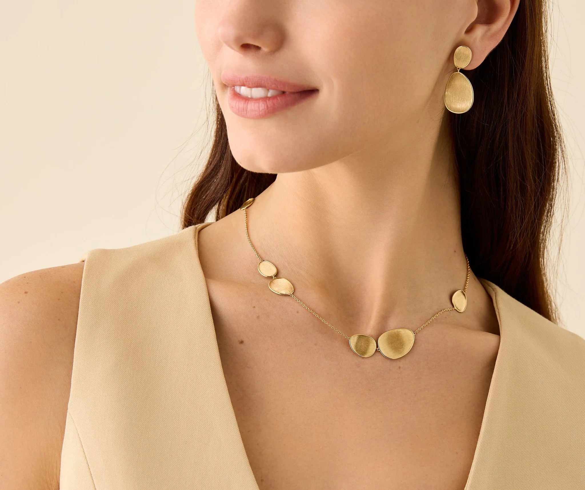 18K Yellow Gold Petal Necklace, 16.5"-18"
