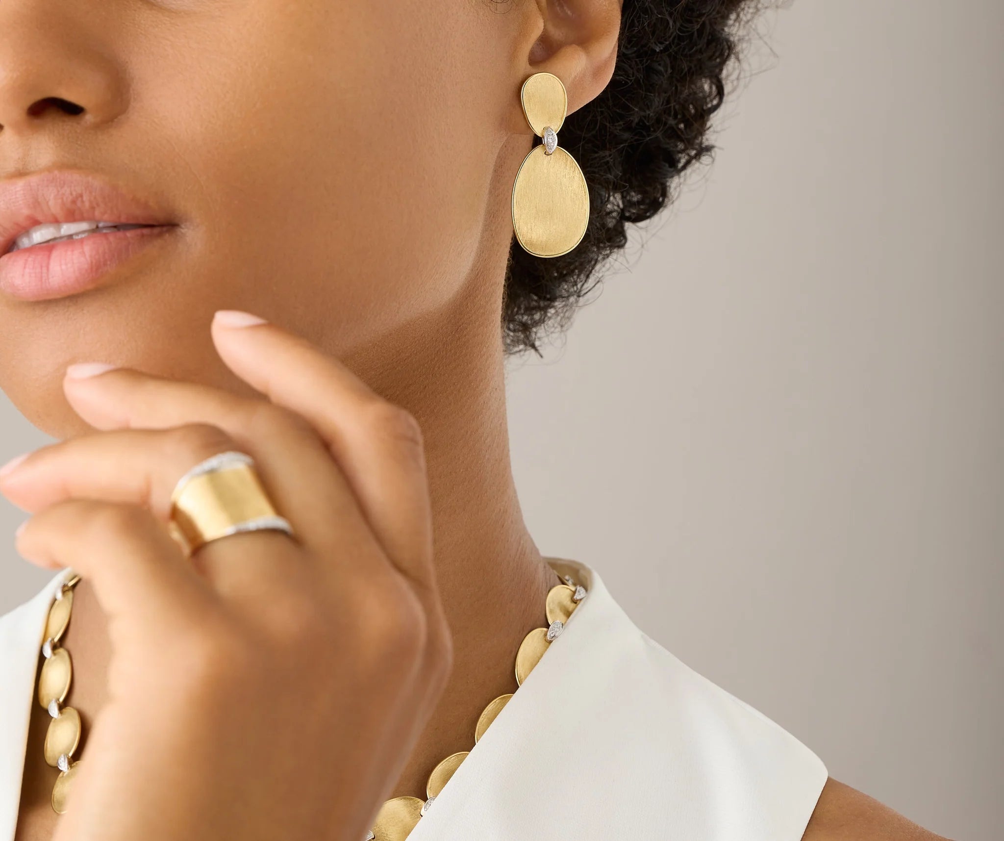 18K Yellow Gold Two-Drop Earrings With Diamond Accents