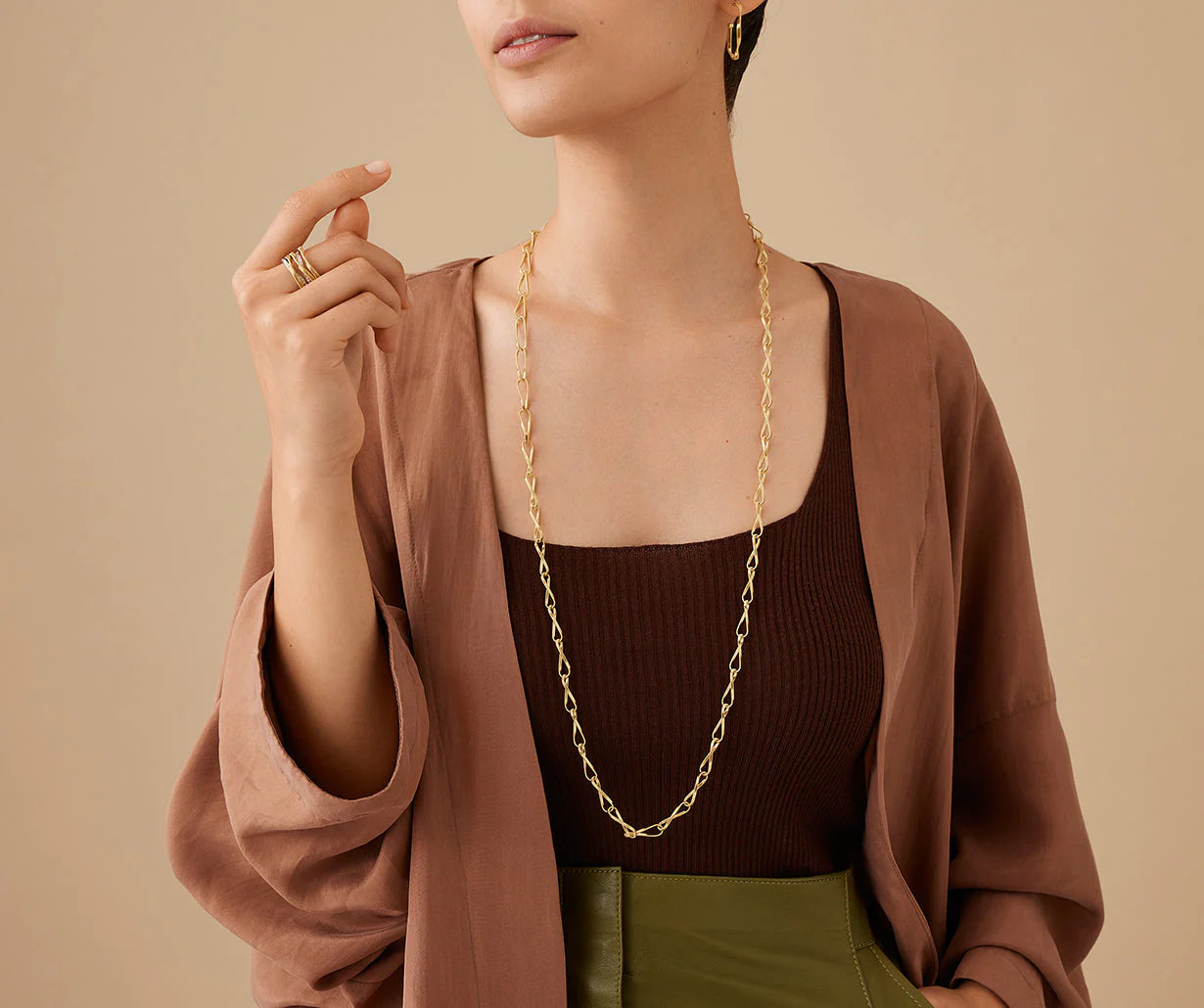 18K Yellow Gold Marrakech Onde Twisted Coil Long Link Necklace