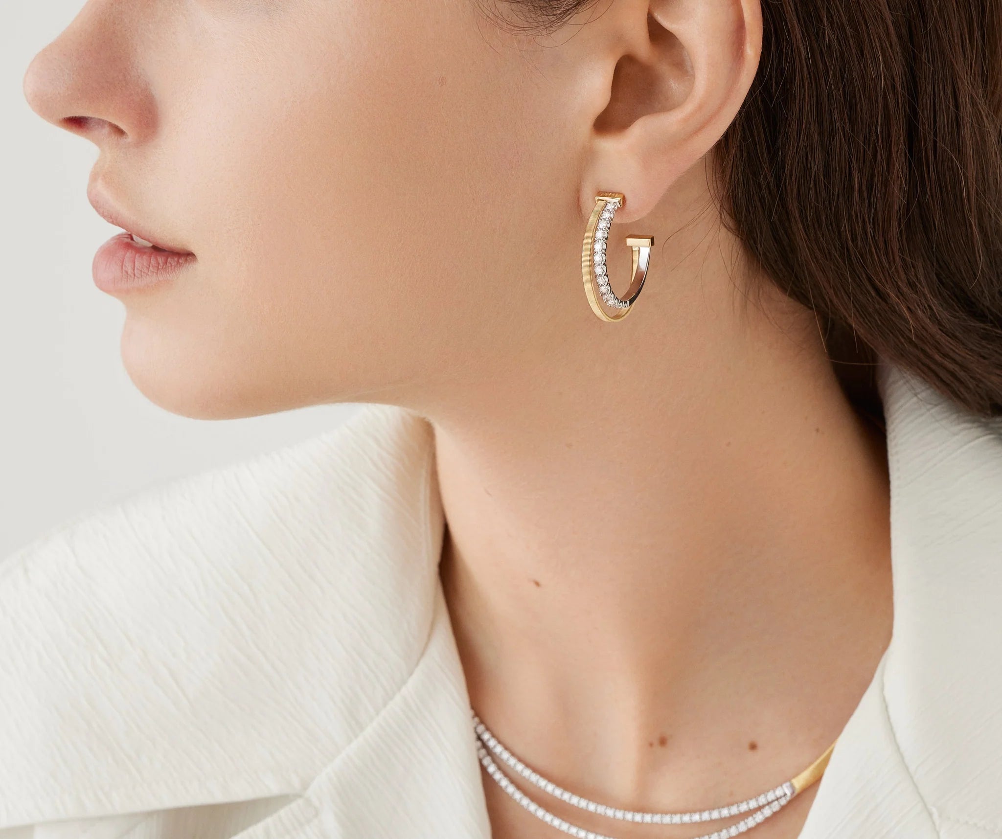 Masi Yellow Gold Double Hoop Earrings With Diamonds