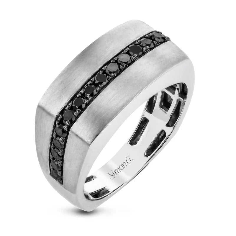 Men’s Black Diamond Wedding Band in 14K White Gold
