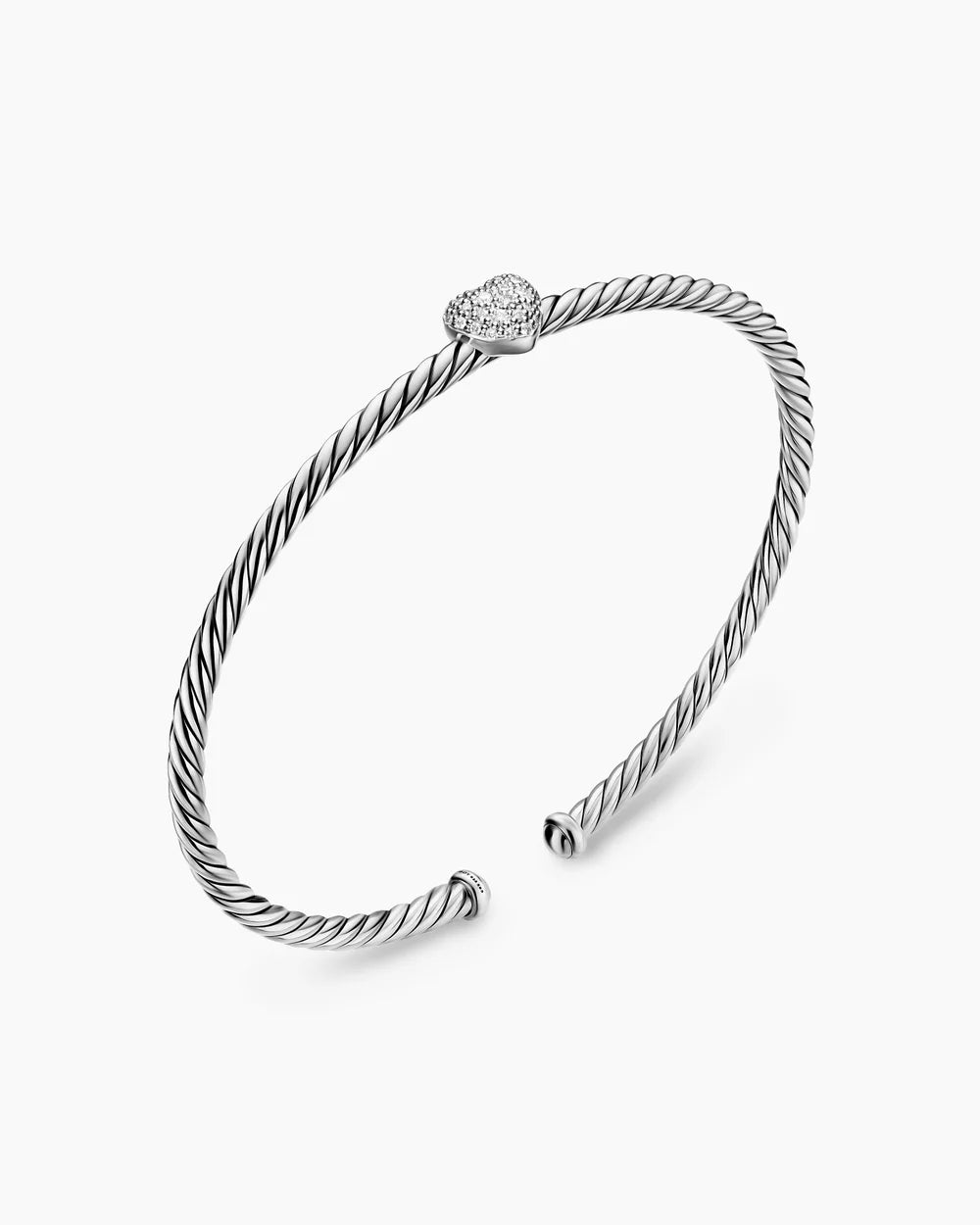 MICRO CABLE FLEX® HEART STATION BRACELET Sterling Silver with Diamonds, 2.6mm