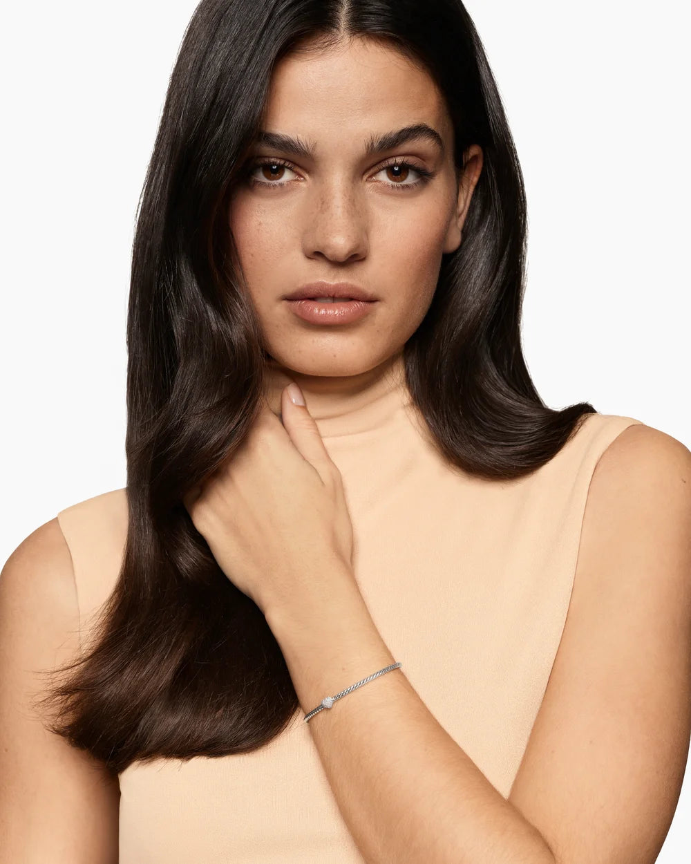 MICRO CABLE FLEX® HEART STATION BRACELET Sterling Silver with Diamonds, 2.6mm