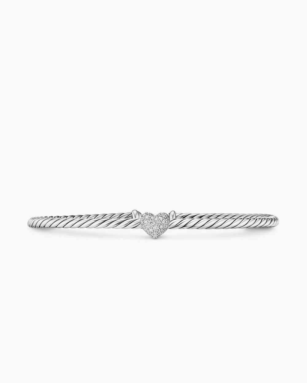 MICRO CABLE FLEX® HEART STATION BRACELET Sterling Silver with Diamonds, 2.6mm