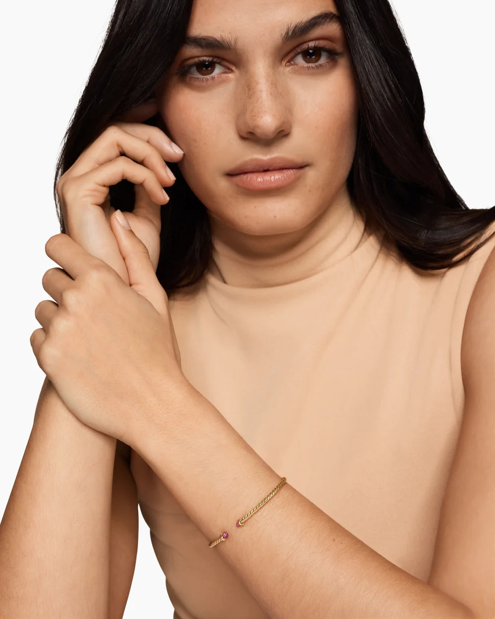 MICRO CABLESPIRA® FLEX BRACELET 18K Yellow Gold with Pink Tourmalines, 2.6mm