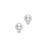 Akoya Cultured Pearl Stud Earrings with Diamond