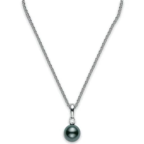 Black South Sea Pearl and Diamond White Gold Necklace 8-8.5mm