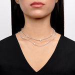 Floral Motif Long Diamond Tennis Necklace with Rose Gold Stations