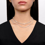 Floral Motif Long Diamond Tennis Necklace with Rose Gold Stations