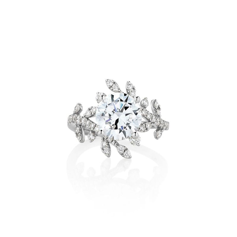 Diamond Pave Leaf Bypass Engagement Ring